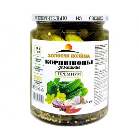 Корнишоны марин. "Домашние" с/б  500гр/12 Золотая Долина